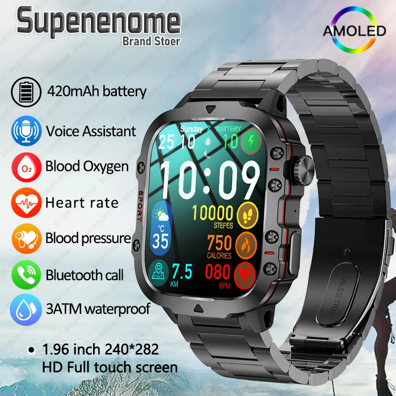 

Rugged Military Smart Watch Men For Android Xiaomi Ios Ftiness Watches 3ATM Waterproof 2.01'' AI Voice Bluetooth Call Smartwatch