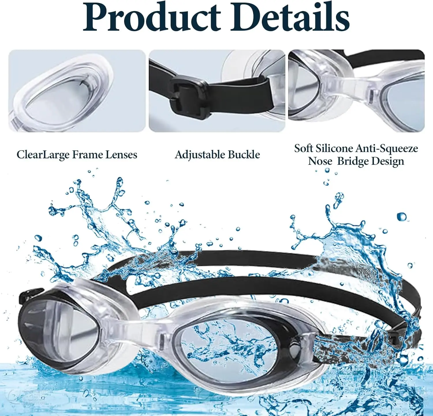 Schwimmbrille, kristallklare Sicht, beschlagfrei, kein Auslaufen, mit Nasenklammer und Ohrstöpseln für Erwachsene, Damen, Herren, Teenager, Kinder