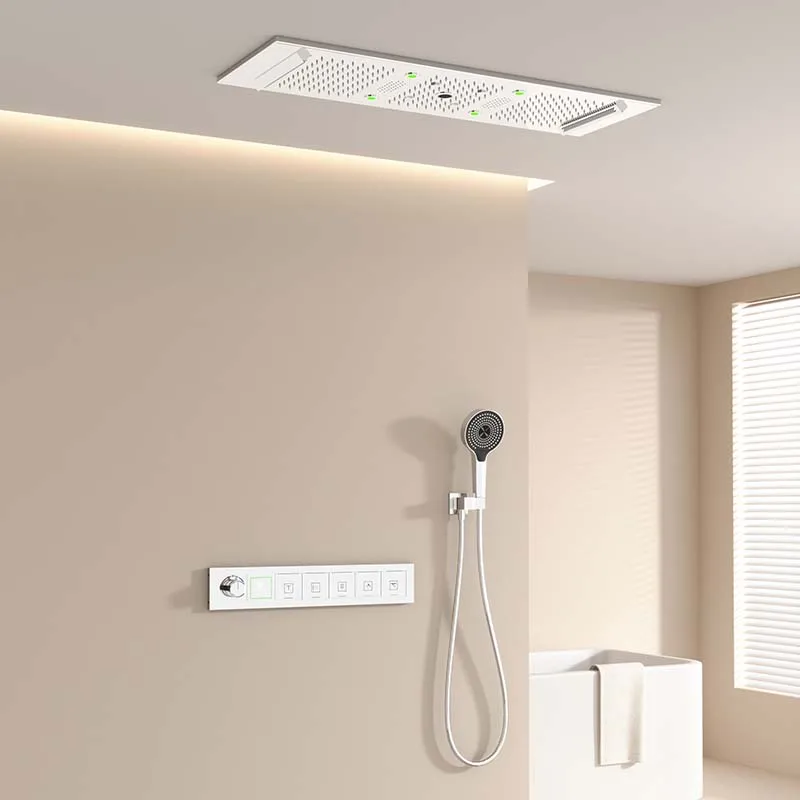 36*12 polegadas coluna de água chuva cachoeira cabeça de chuveiro com música banheiro termostática led chuveiro conjunto