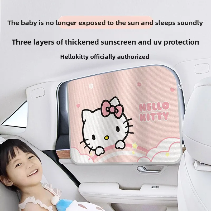 

Hello Kitty Telescopic Car Window Shades for Kids with Magnetic Mosquito Net UV Protection Sunshade Block Mesh Curtain Sun Cover