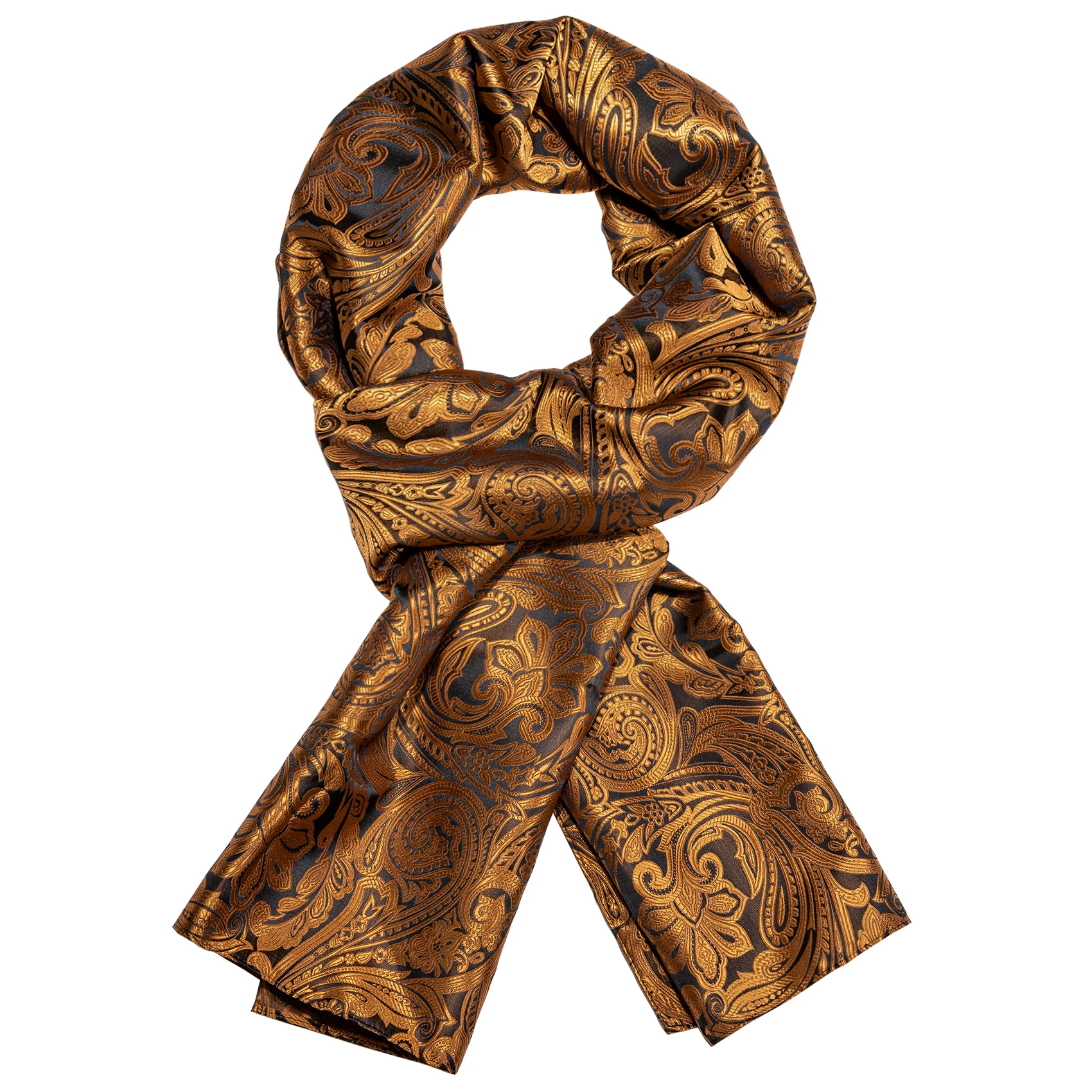 New Fashion Men Women Scarf Gold Paisley 100% Silk Scarf Autumn Winter Casual Business Suit Shirt Scarf 160*50cm Barry.Wang