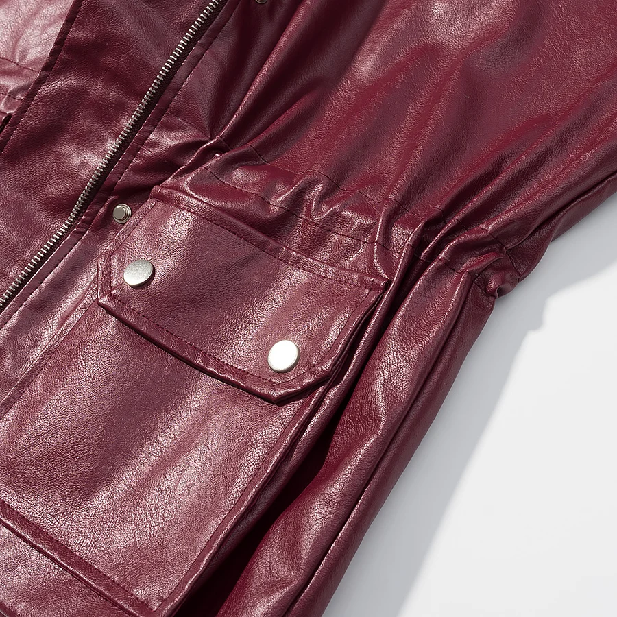 المرأة قصيرة فو سترة جلدية الخريف الشتاء الإناث طويلة الأكمام الوقوف طوق واحدة الصدر معطف سيدة سستة جيب أبلى