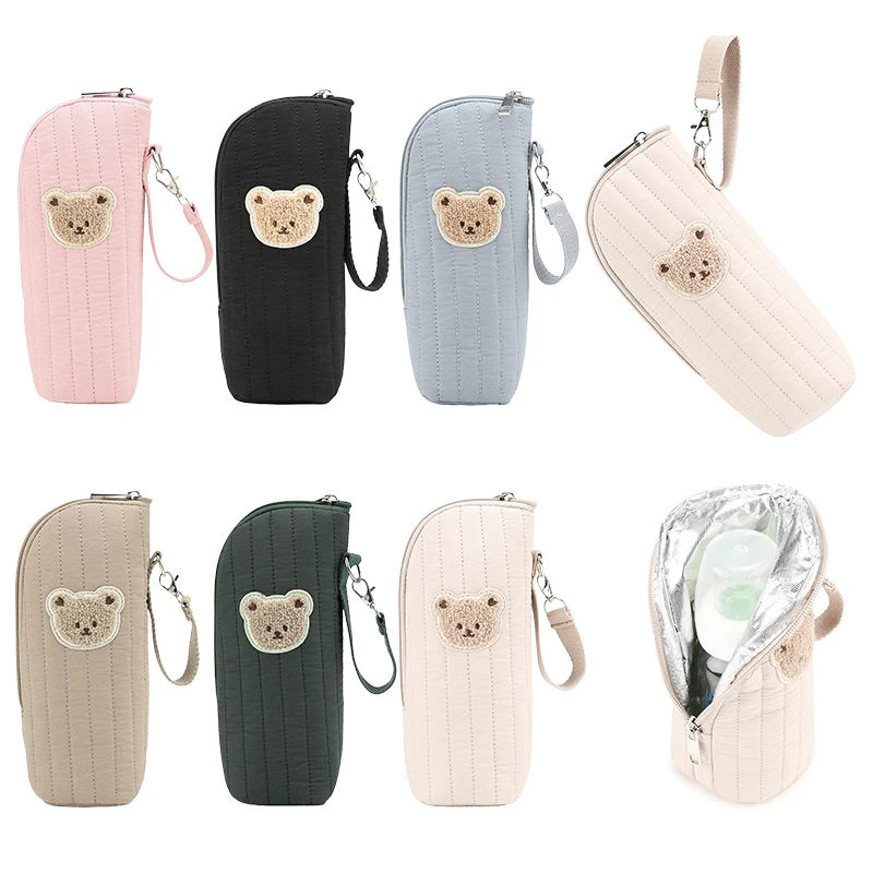 قطعة واحدة من حقيبة نقل حليب الثدي القطنية، حقيبة زجاجات الأطفال المعزولة، حامل زجاجات الأطفال الحراري، نمط الدب الرائع، سهل التنظيف