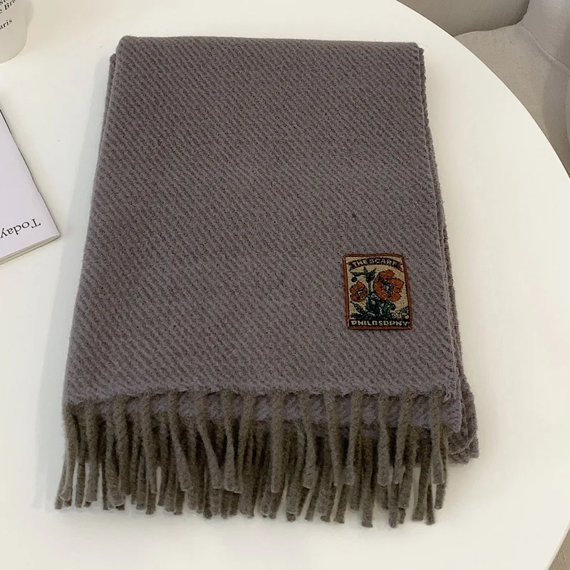 

Большой шерстяной шарф для женщин, теплый шейный платок с имитацией кашемира, роскошные текстурированные однотонные шарфы, зимние утепленные шерстяные шали