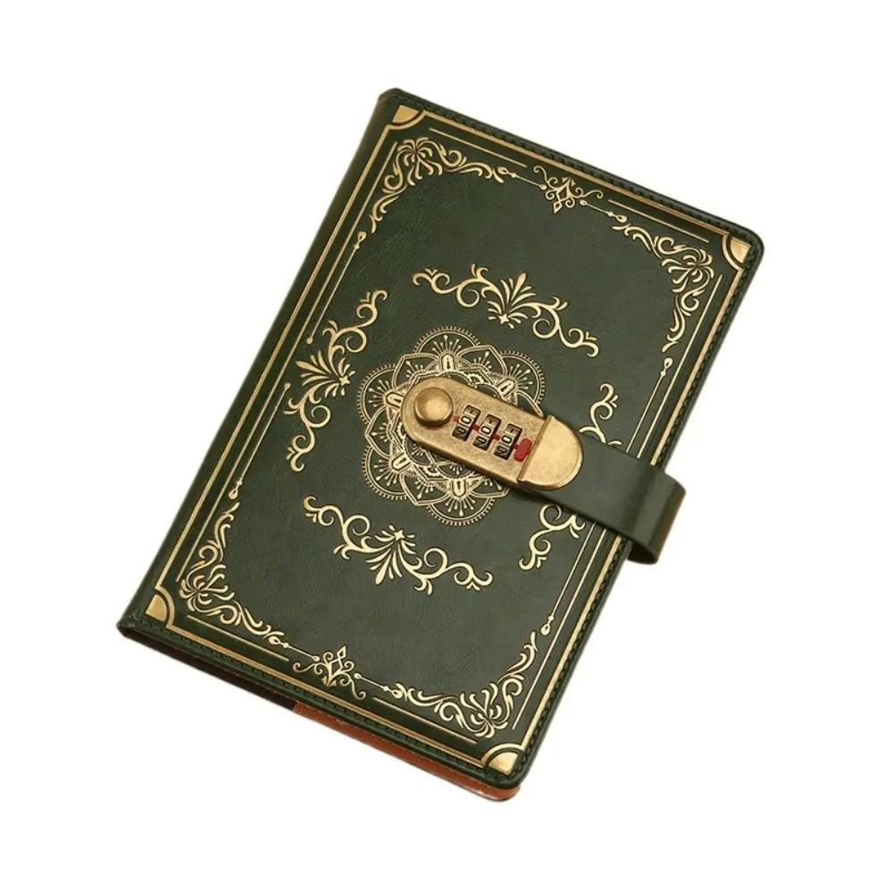 A5 100Sheets Journal Notebook With Lock Flower Cover PU Leather Personal Notebook Line Paper Embossed Design