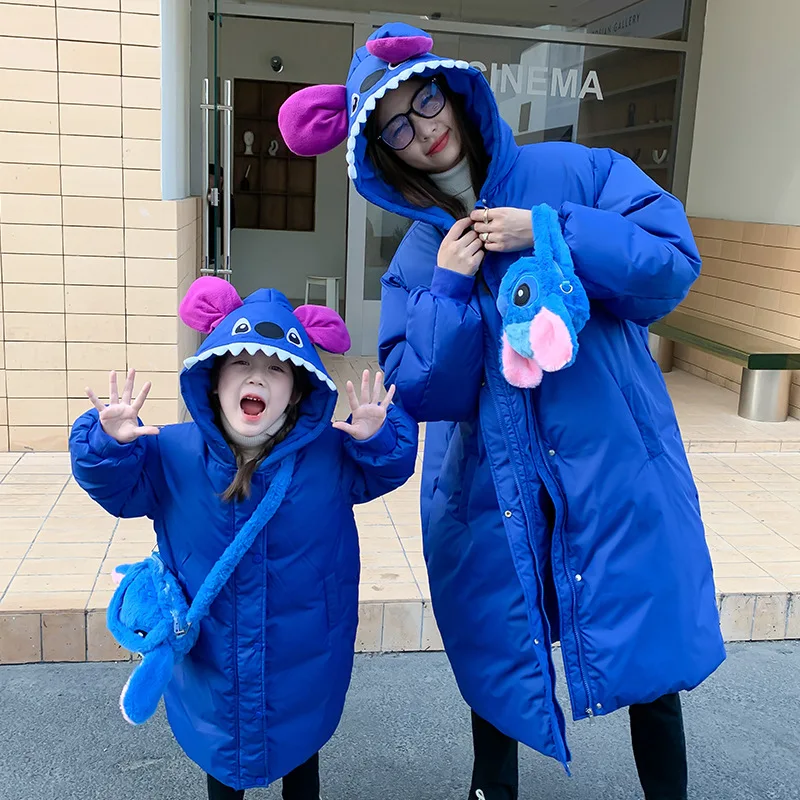 Mother and daughter wear parent-child dress 2022 new girls winter down jacket white duck down cartoon winter warm thickened coat