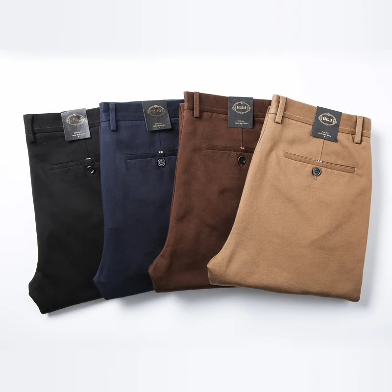 Pantaloni casual dritti da lavoro marroni da uomo in stile classico a 4 colori Pantaloni da ufficio a vita alta in cotone elasticizzato solido Marchio maschile