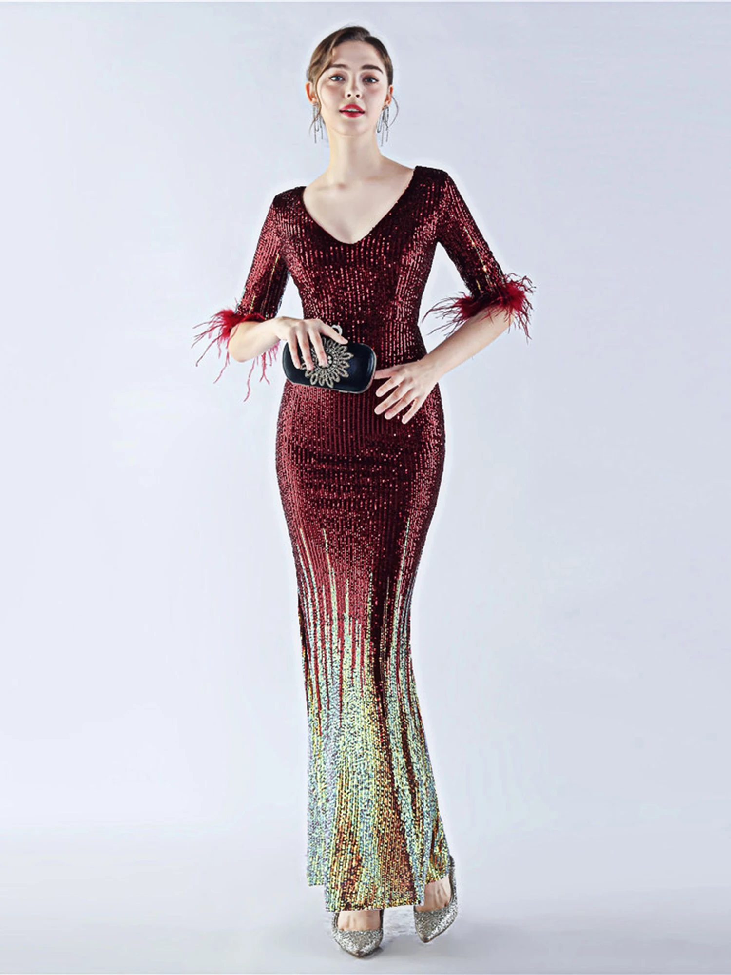 

Вечернее платье женское adient Color Ele Lady High-End iny Sequin f Sve Long Dr сексуальное плиссированное хлопковое платье со средней талией...