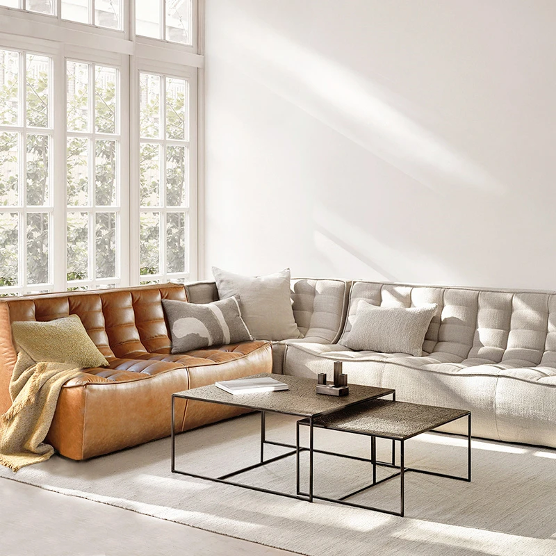 Nordic Dutch Italian small unit tofu blocks, lazy caterpillar block modules, leather fabric splicing sofa combination