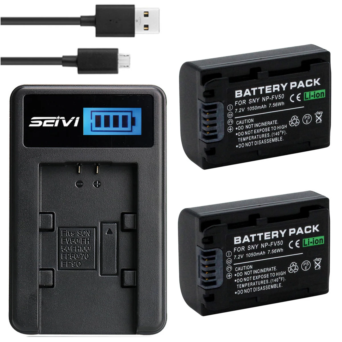 NP-FV50 Battery + Charger for Sony HDR-CX115, HDR-CX116, HDR-CX305, DR-CX455, HDR-CX485, HDR-CX305E, CX535E Handycam Camcorder