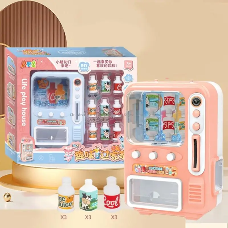 Childrens Pretend Play Vending Machine Set With 9 Drink Props And