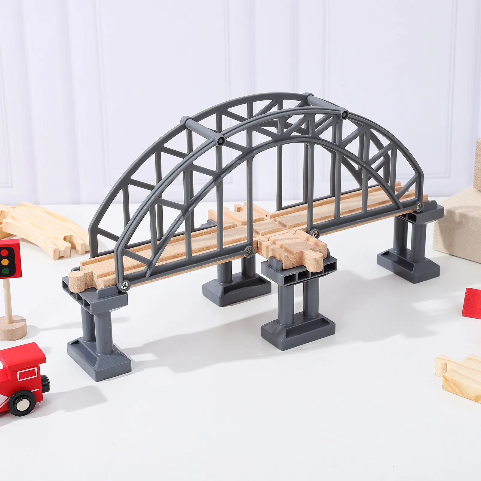 1Pcs Train Track Bridge Accessory Wooden Plastic Bridge for Kids Creative Play Layout Educational Train Scene Layout Prop
