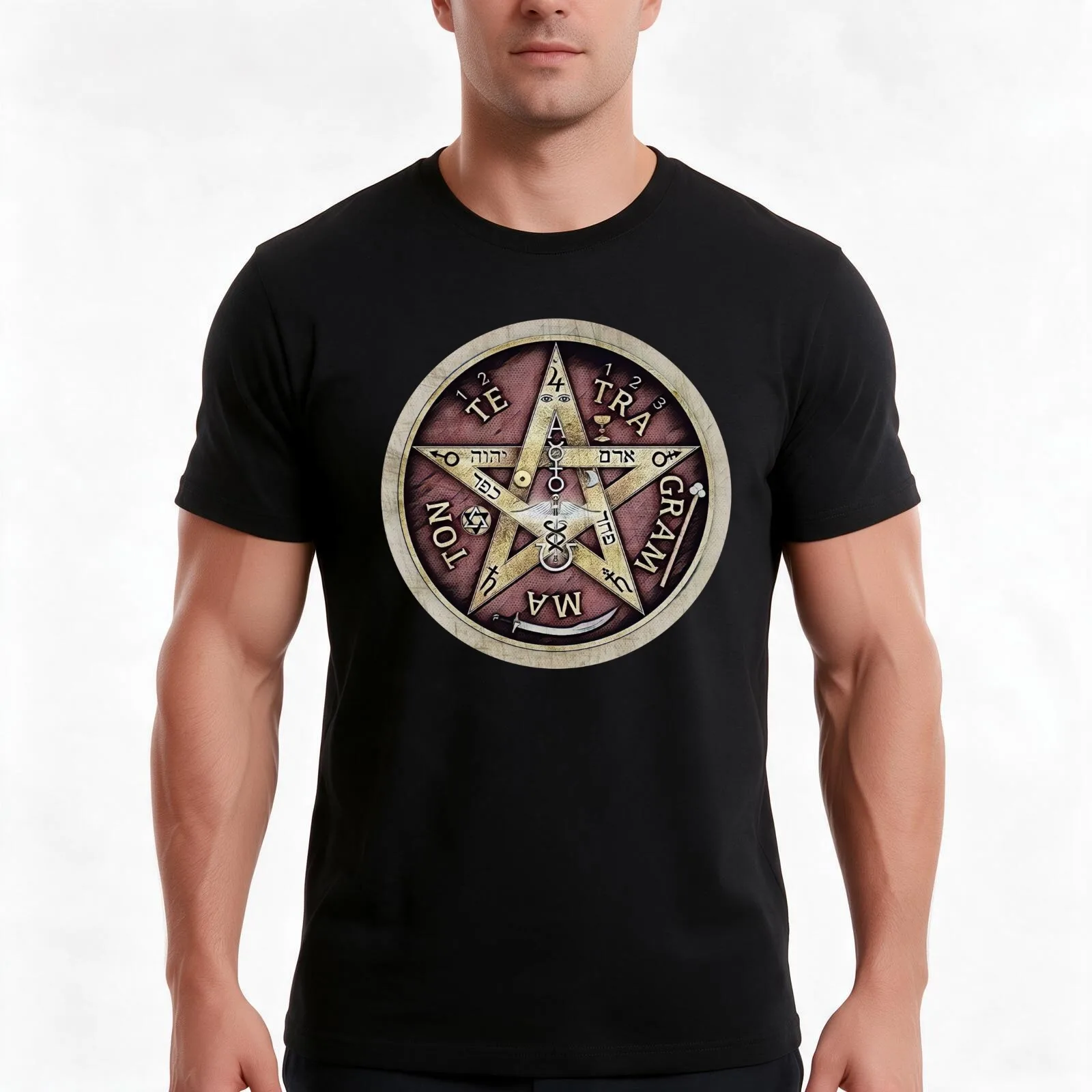 Tetragrammaton T-Shirt, Summer Casual Cotton Tee, Oversized Streetwear Tops, Vintage Graphic Print, Loose Fit Short Sleeve