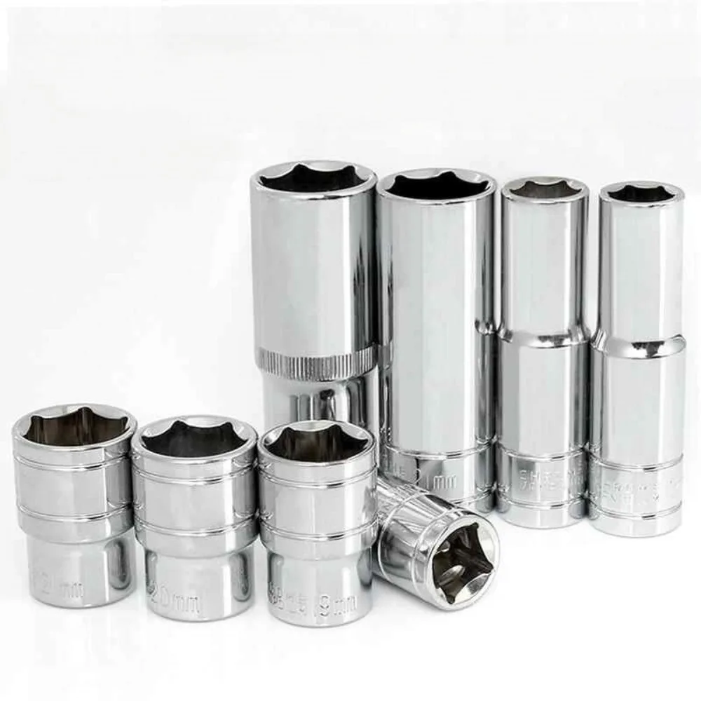 2Pcs 38mm Long Standard Hexagonal Socket Metric 8‑32mm Dia Square Drive Ratchet Wrench Socket Head High Hardness Nut