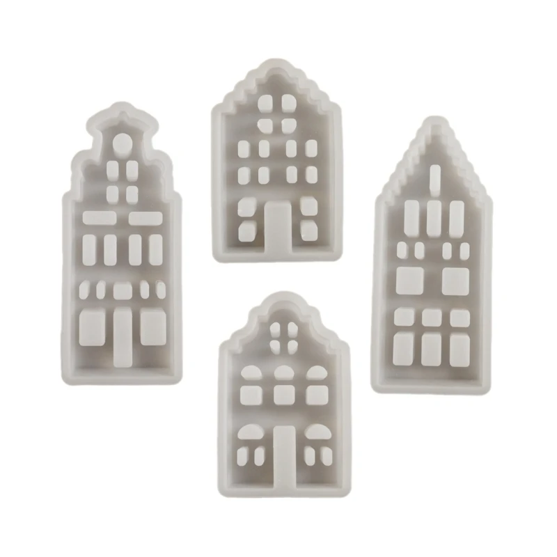 4Pcs Flexible Canal House Shaped Ornament Molds for Creative Gypsum Crafting