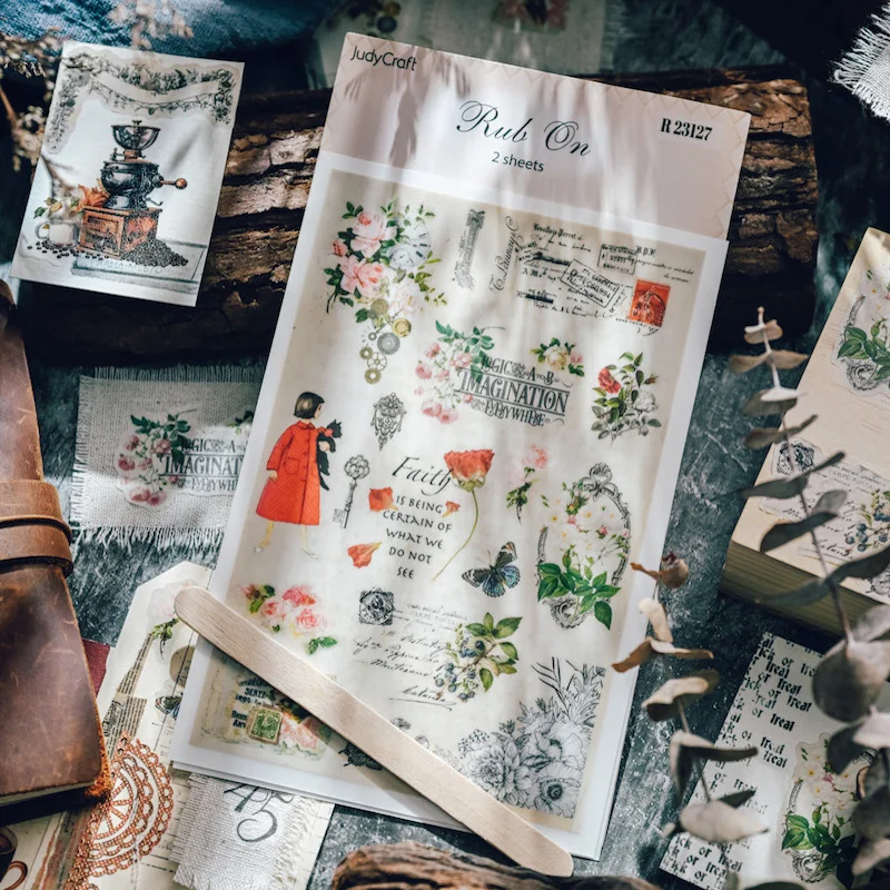 Vintage Flower Plant Rub On Sticker Scrapbooking Journaling Home Deco Paper Card Cloth Transfer Stickers Hobbies Craft Supplies