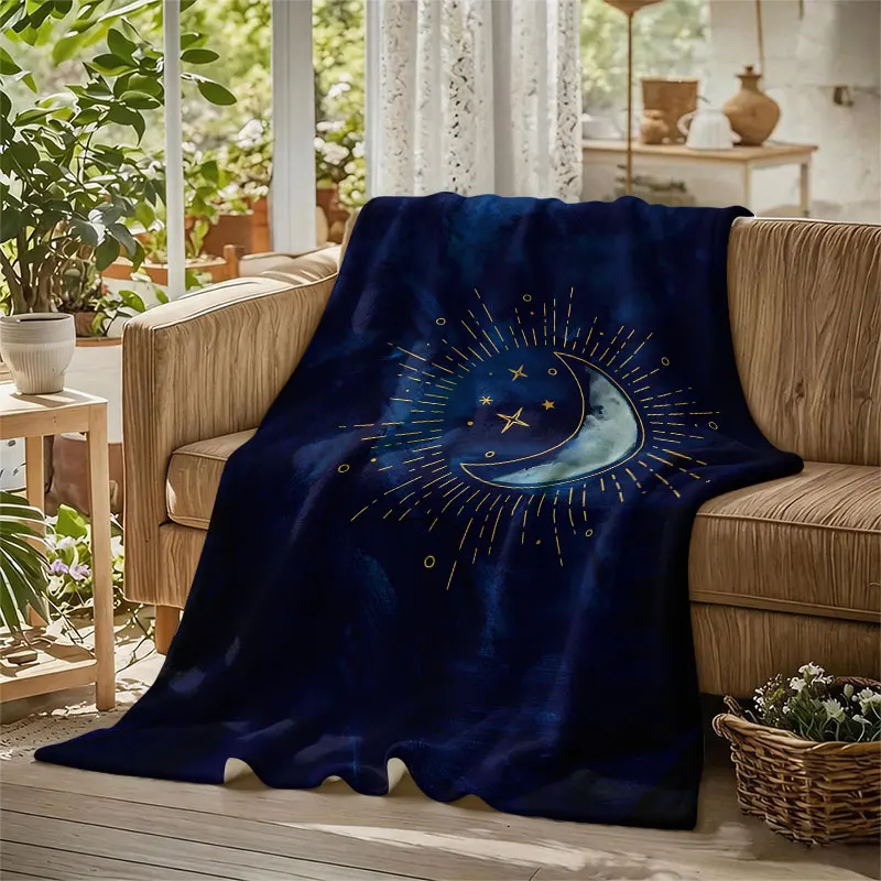 Celestial Moon Radiance Flannel Blanket Perfect for Sofa Office Bed Travel Sleep Read Relax Camping Four Season Use