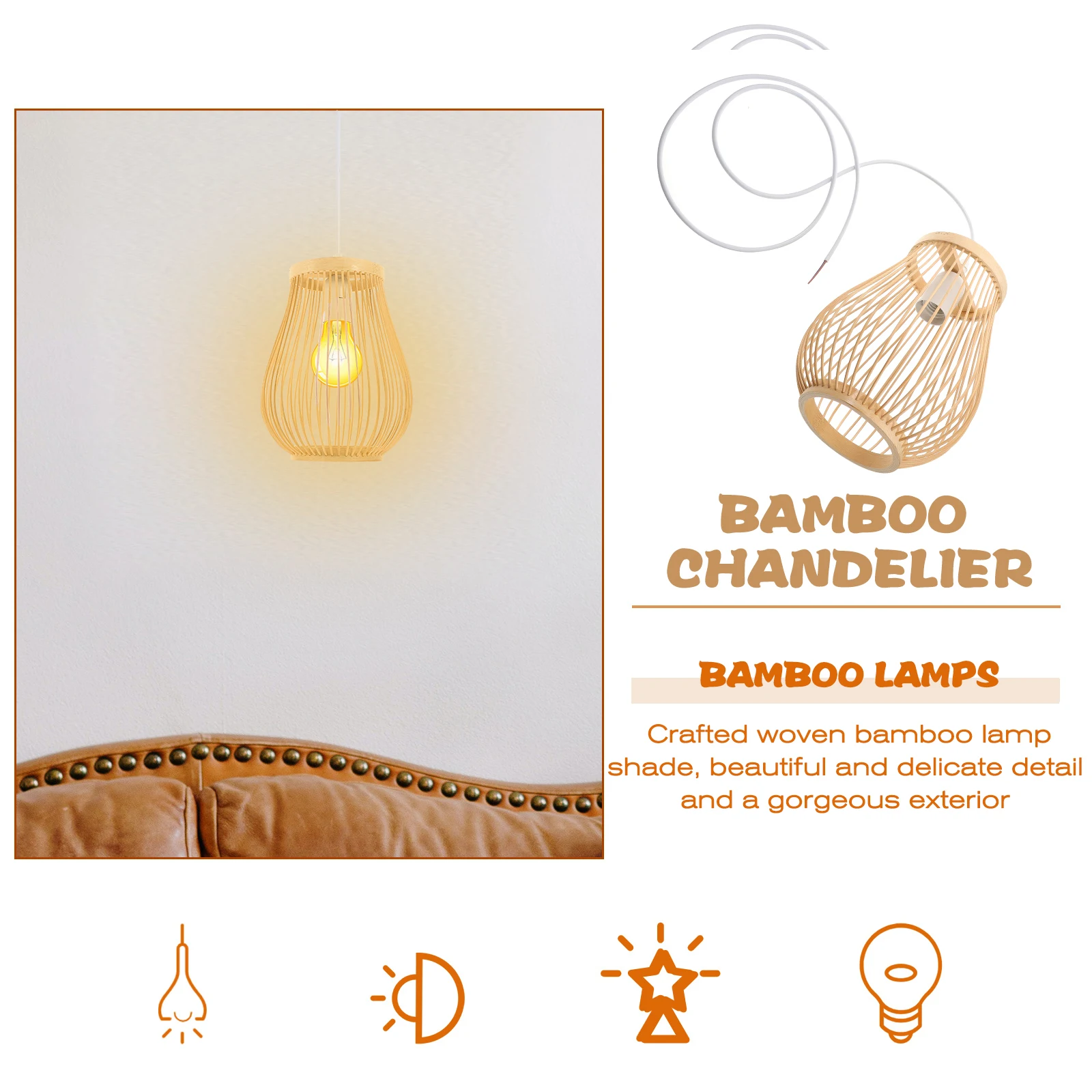 

Bamboo Pendant Light 20x30CM Woven Shade Vintage Chandelier Kitchen Dining Bar Fixture Hanging Lamp Bamboo Lighting
