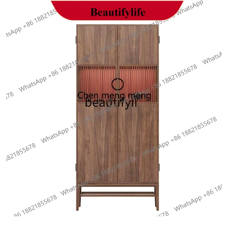 

D178 New Chinese-style entrance cabinet, tea room living room light luxury side cabinet high-end villa, black walnut vertical ca