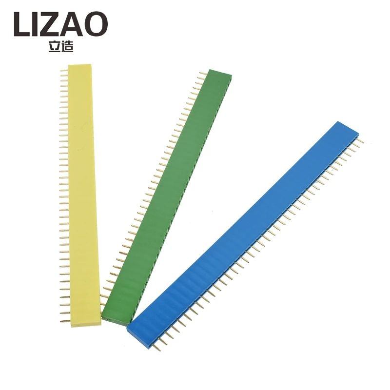LIZAO 12PCS 2.54mm Single Row Pin Header Strip, 1X40 Male & Female Header, Multi Color Black White Red Yellow Blue Connector