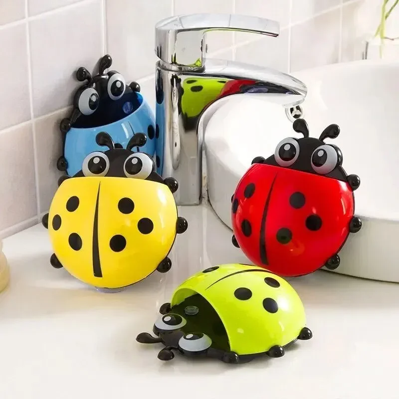 1PC No Need To Punch Holes Seven Stars Ladybug Toothbrush And Toothpaste Holder Cartoon Suction Wall Storage Cute Drain Box