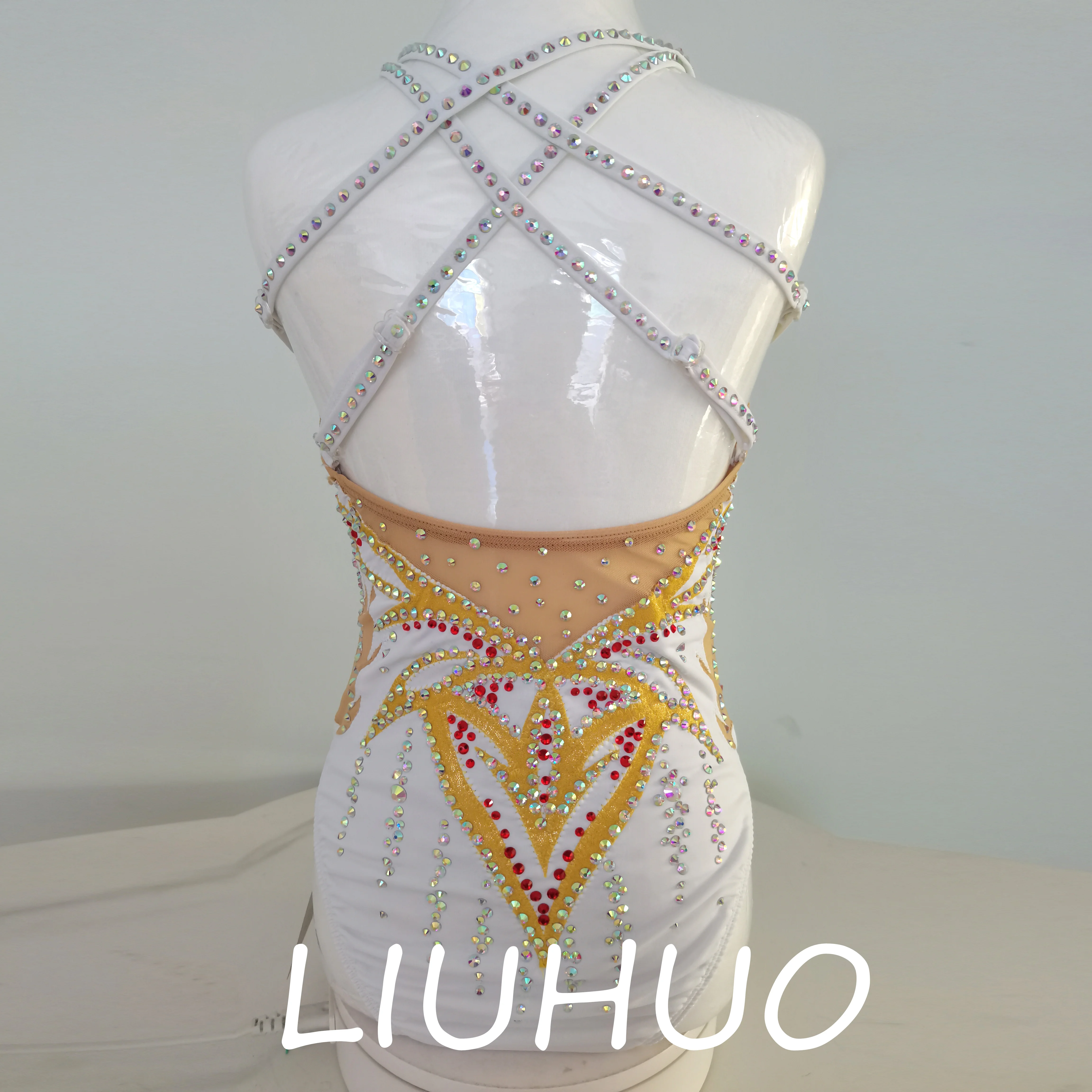 LIUHUO Handmade Synchronized Swimming Suits White Professional Customized Swimming Team Performance Suit