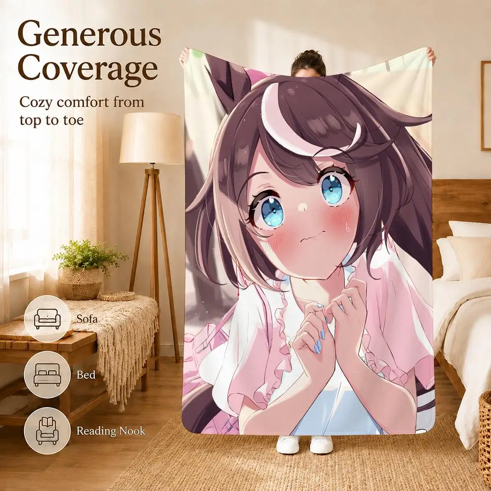 Game U-Uma M-Musume P-Pretty Derby Cute Throw Ultra Soft Summer Flannel Throw Blanket for Couch, Bed, Office & Travel