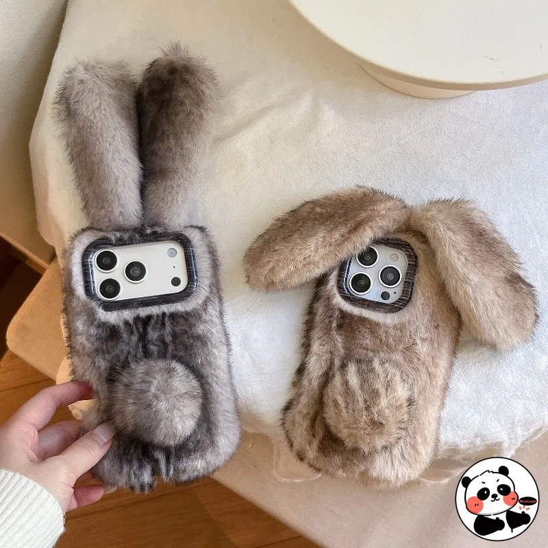 

Cute Cat Pattern Plush Rabbit Phone Case For iPhone 17 16 Pro Max 15 14 Plus 13 Pro Max Cute Warm Plush Rabbit Soft Cover