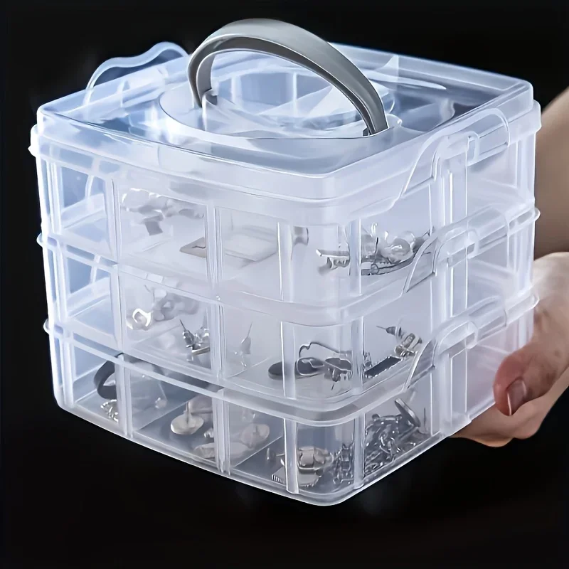 3-lagige transparente Aufbewahrungsbox mit 18 Fächern, Schmuck- und Spielzeug-Aufbewahrungsbox, geeignet für die Küche, Schmuck-Organizer – Detail 9