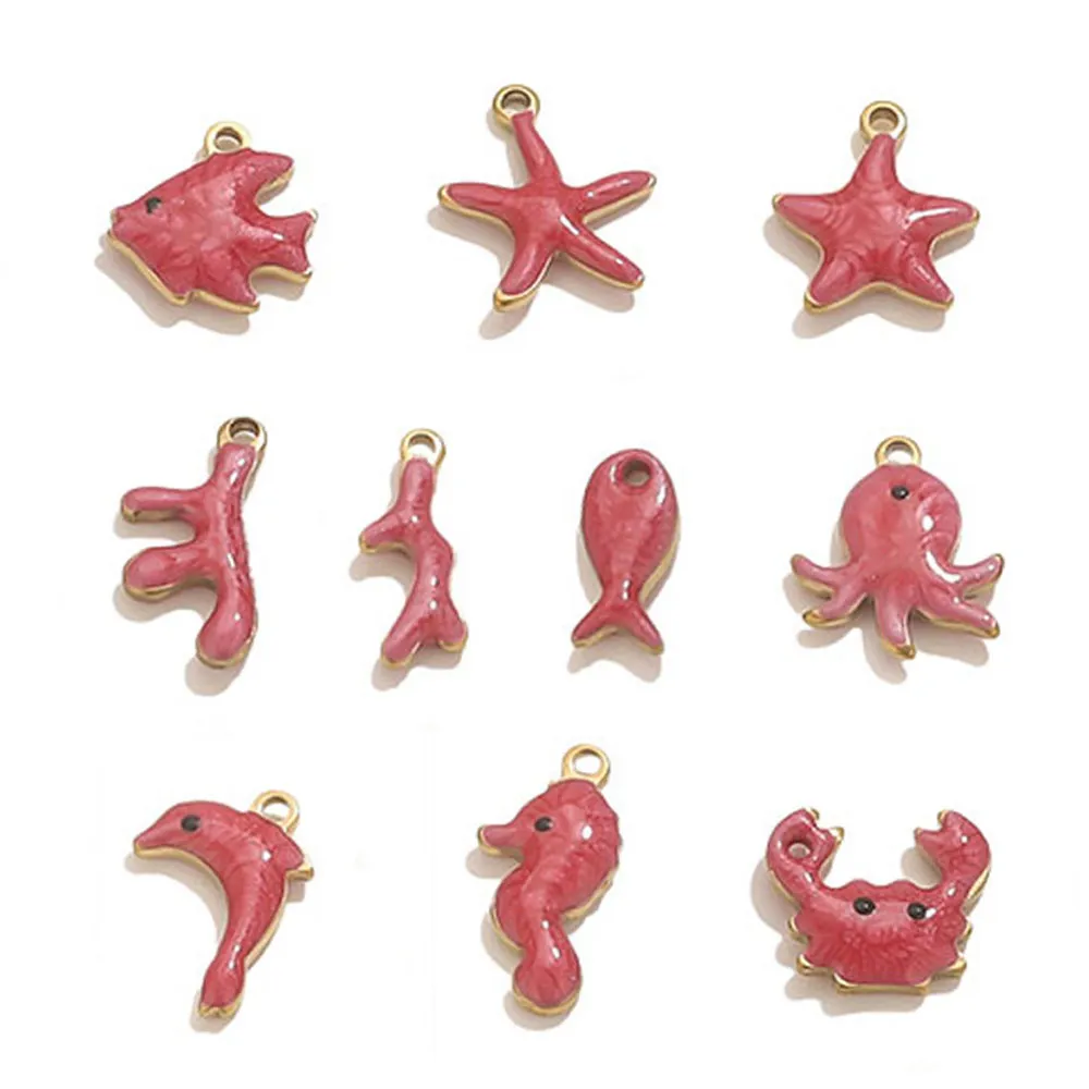 

20pcs Stainless Steel Charm Red Double-sided Enamel Cute Animal Crab Gold Plated DIY Bracelet Earrings Jewelry Making Wholesale