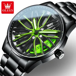 OLEVS 9937 Wheel Design orologio impermeabile di alta qualità per uomo Sport orologio da polso da uomo con cinturino in acciaio inossidabile al quarzo luminoso