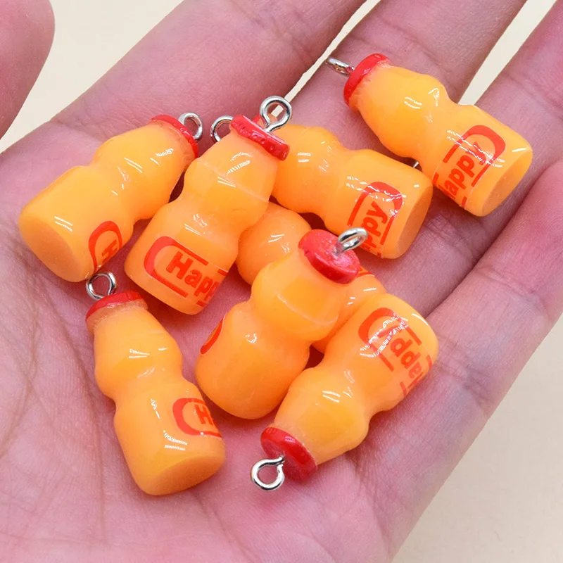 10 Uds Mini botella de yogur 3D dijes de resina lindo pendiente llavero artesanía modelo colgante accesorio joyería Diy
