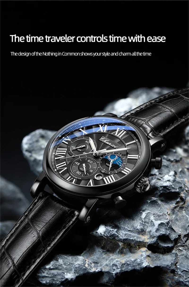 CHENXI 973 Herren-Quarz-Armbanduhr, wasserdicht, leuchtender Chronograph, Multifunktions-Mondphase-Herrenuhren, часы Afrikaans – Detail 6