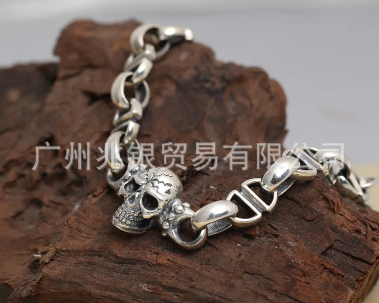 S925 sterling silver personalized jewelry retro thai silver men's super large skull bracelet