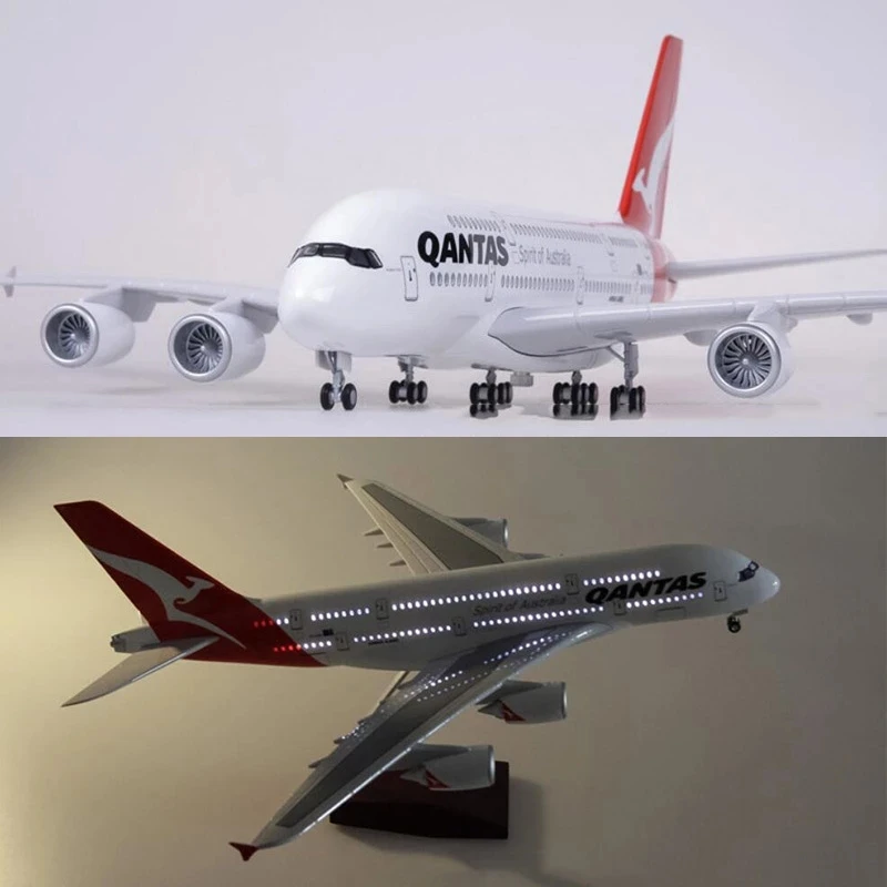 

Модель самолета 45,5 см, масштаб 1/160, A380 Qantas, авиационный самолет со светом и колесами, литая под давлением пластиковая модель из смолы, Коллекционная модель