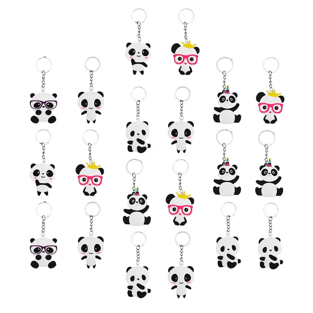 

20pcs Panda Keychain Cartoon PVC Model Party Favor Bag Hanging Ornament Keychain Pendant Gift Box Decor Accessories