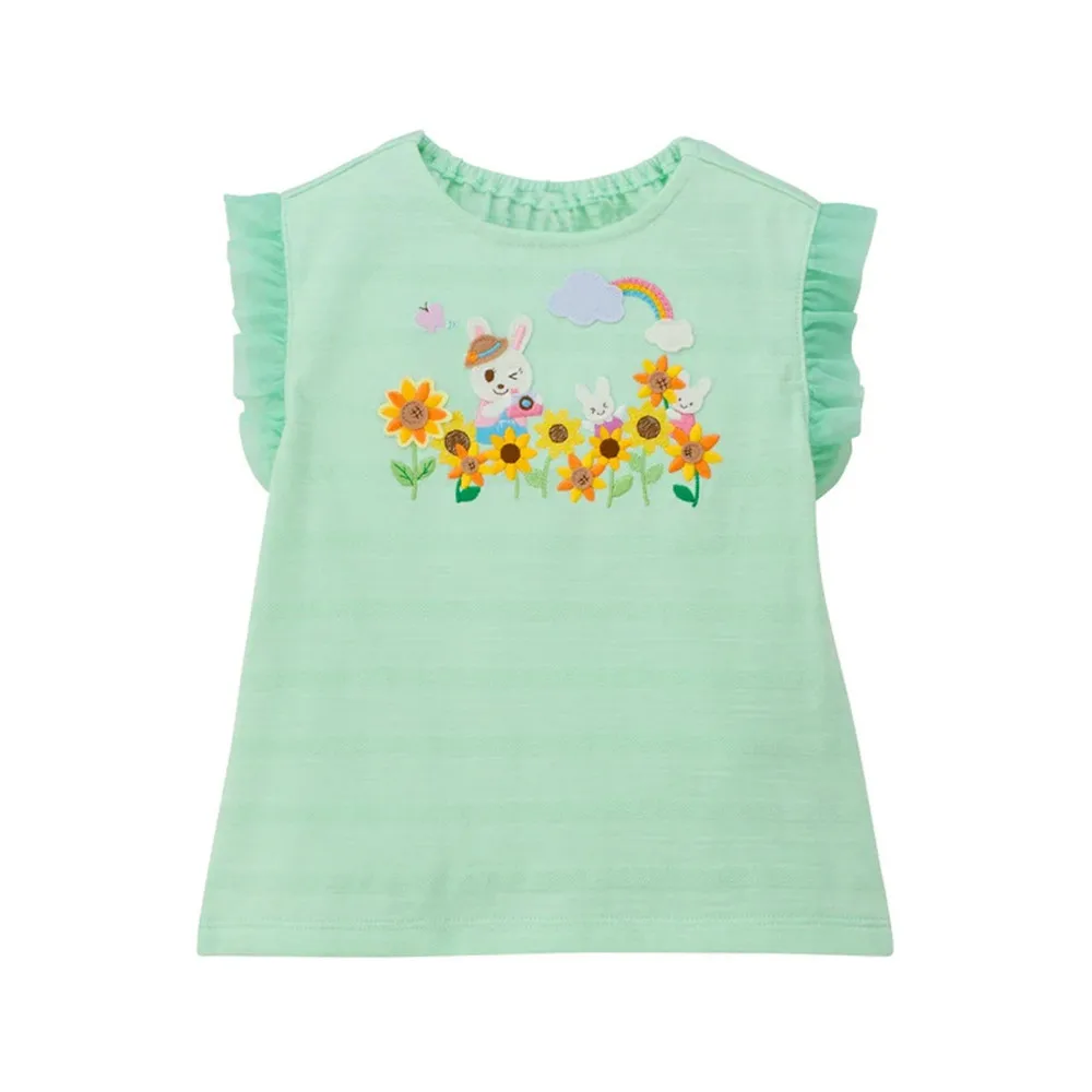 

girls clothes kids clothing Green cartoon bunny embroidered summer T-shirt Cotton comfortable breathable T-shirt