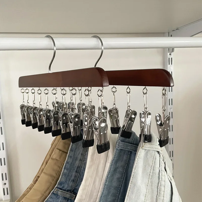 Wooden Hat hanger for Baseball Caps Leggings Skirts pants Ties caps Organizer with non slip 12 clips Space Saving Hat Organizr