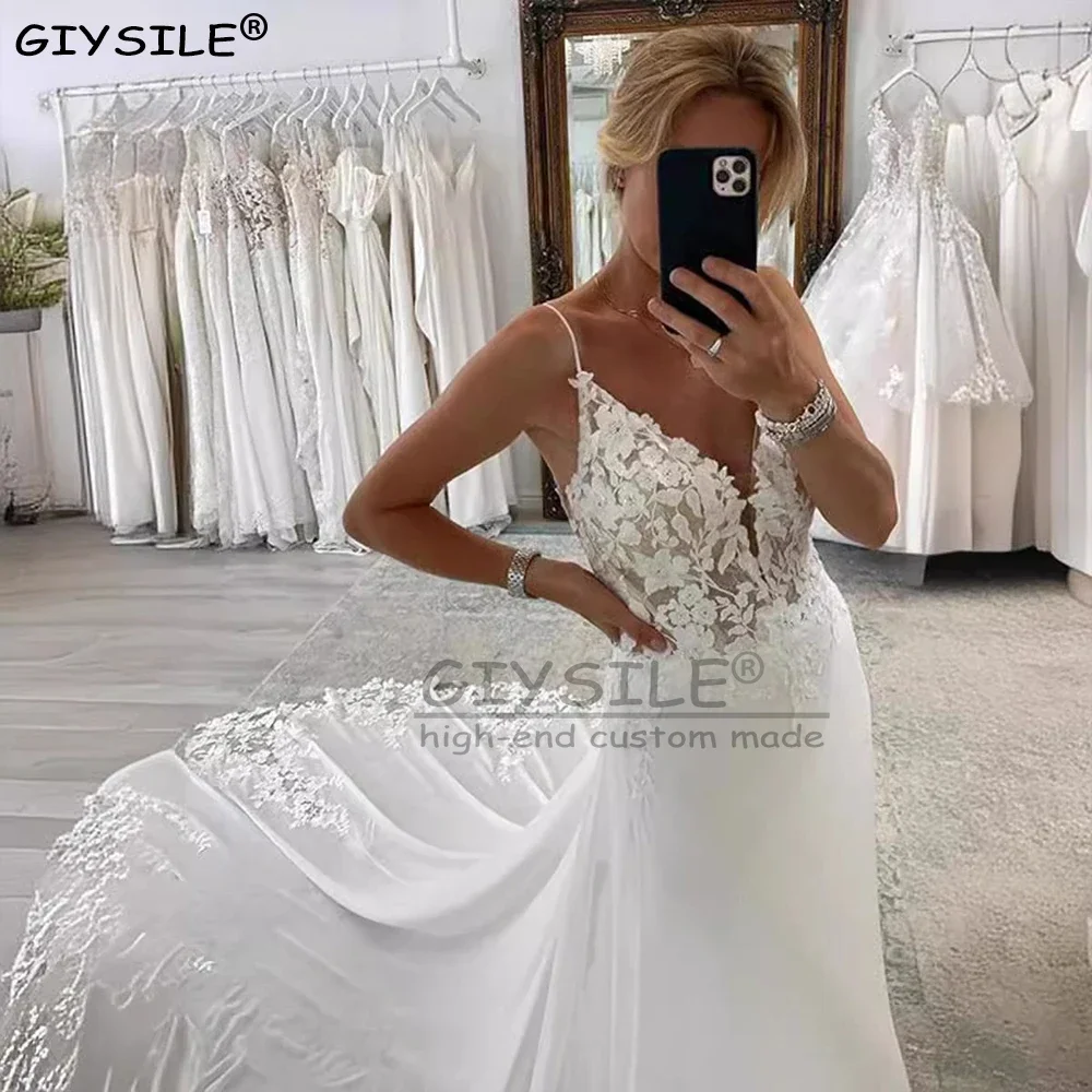 

GIYSILE Customized Bespoke V-Neck Chiffon Wedding Party Dresses Appliques A-LINE Elegant Bridal Dresses Vestidos De Novia 2025