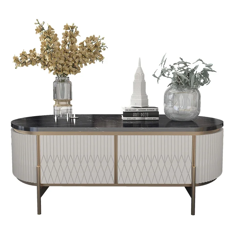 

**Light luxury marble TV cabinet coffee table stainless steel modern simple Nordic Italian furniture