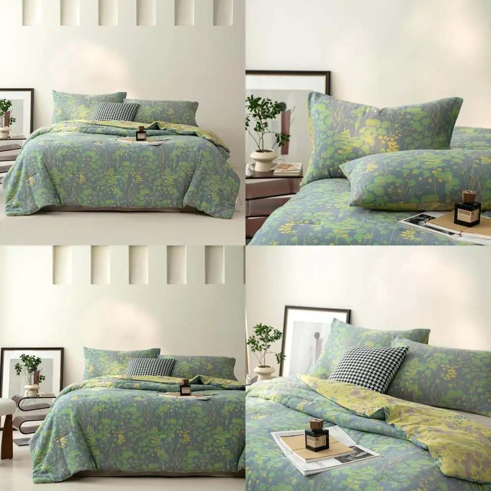 

Cotton Muslin Jacquard Botanical Floral Comforter Set, Lightweight Reversible 3-Piece Bedding