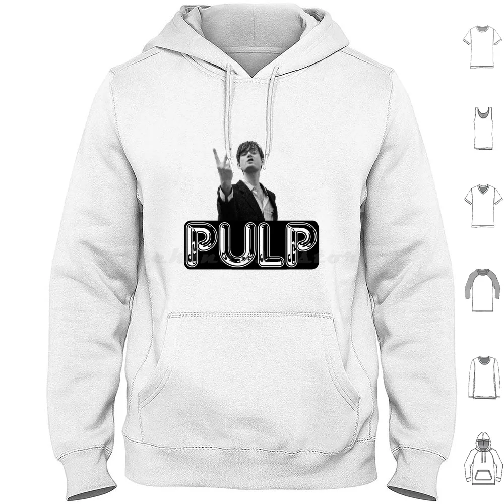 Jarvis Cocker Outline V Sign Artwork With Pulp Logo Background Iconic Hoodie Cotton Long Sleeve Pulp Jarvis Cocker Glastonbury