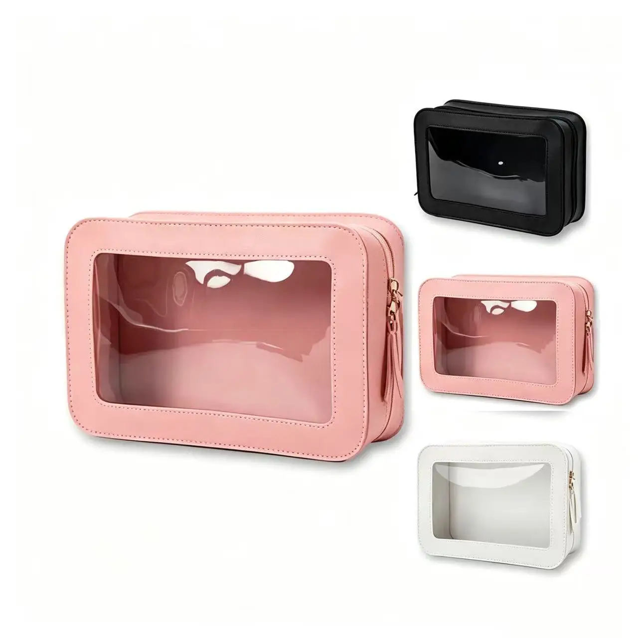 Women's New Style Solid Color Simple and Fashionable Transparent Cosmetic Bag Large Capacity Storage Bag Portable High-End Handbag