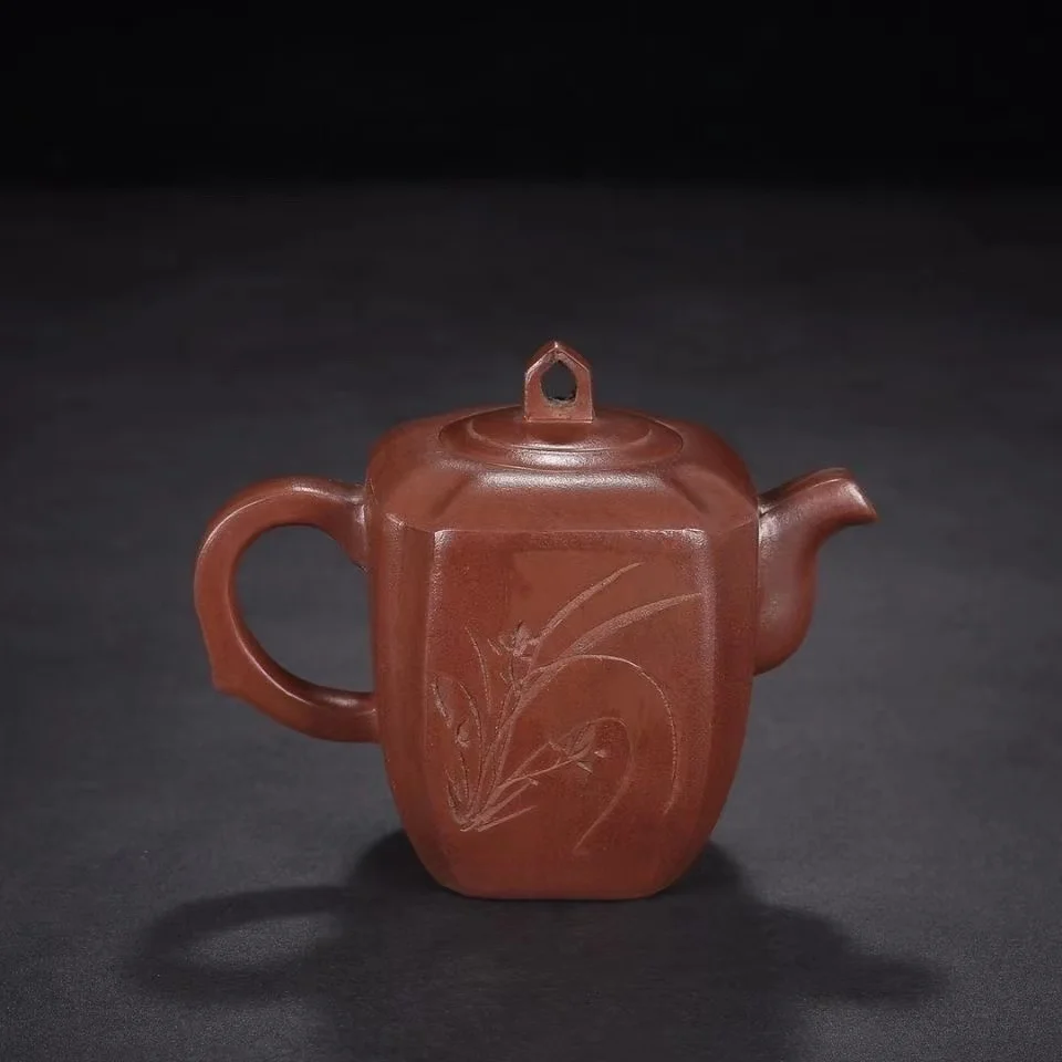 

Unique Old Chinese YiXing Handcraft puyple Clay Teapot,Orchids, with mark, Free shipping