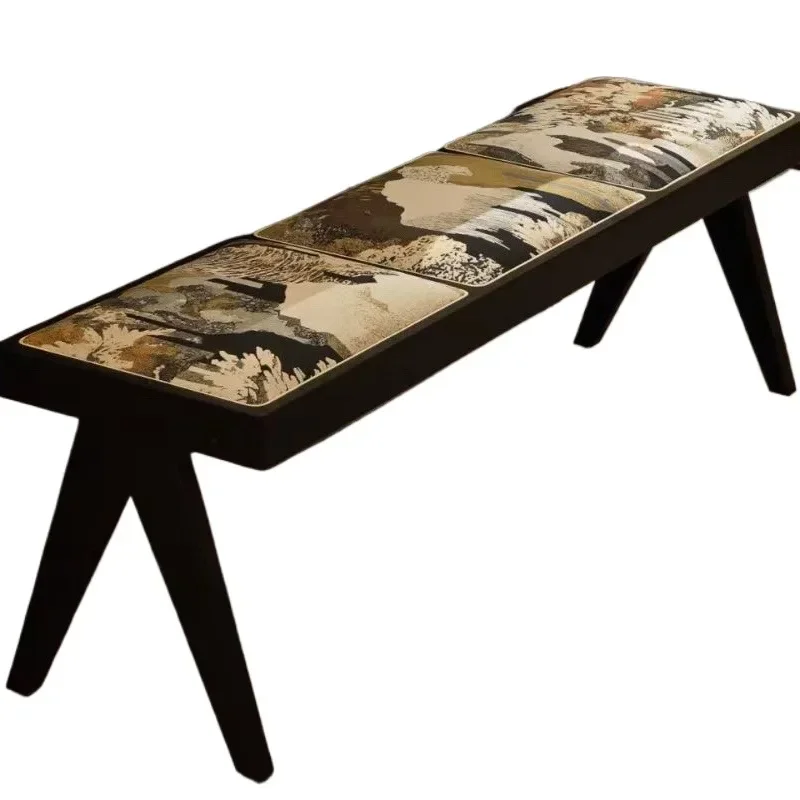 French retro solid wood bench, ash wood dining table and bench at the entrance