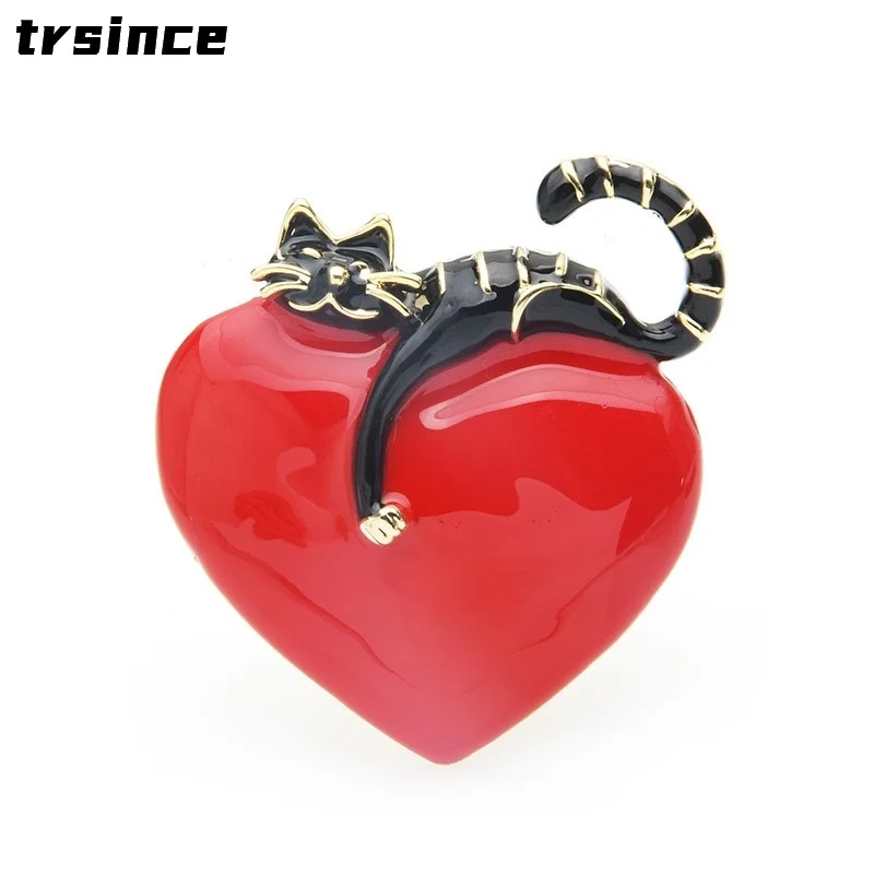 Original esmalte coração preguiçoso gato broche pinos para os amantes presente de casamento jóias broche natal ano novo presente