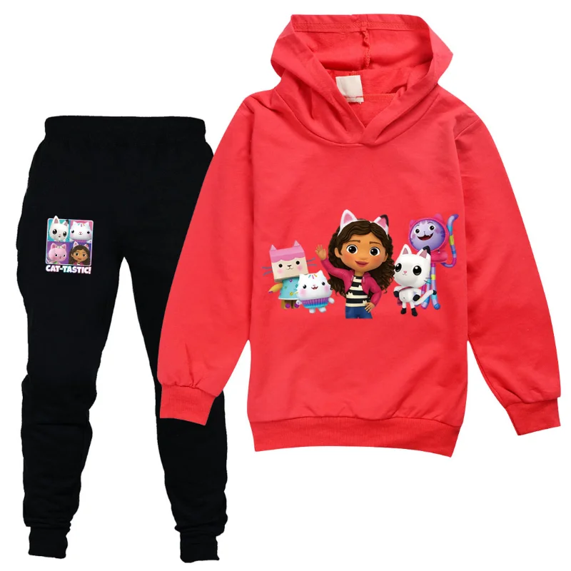 2 Stück Gabby Doolhouse Kinder Langarm Hoodies Jogginghose Kawaii Kleinkind Mädchen Gabbys Katzen Kleidung Teen Jungen Hülsen-Turnschuhe Geschenk