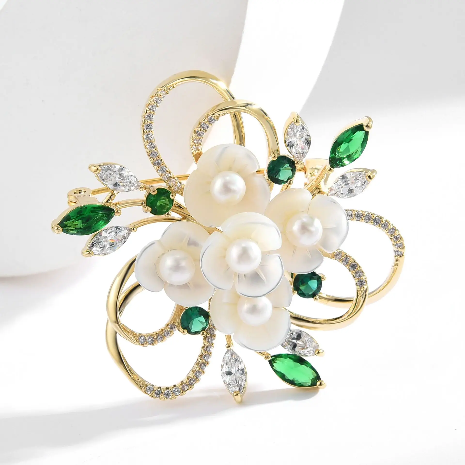 Lucky Bracelet Hand String New Korean-Style High-End Natural Mother-Of-Pearl Flower And Leaf Brooch—fashionable Subtly Luxurious