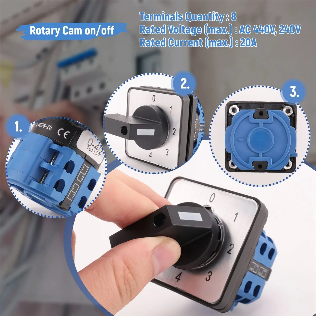 #05S 8 Terminals 5 Positions Master Control Rotary Cam Switch Black+Blue,Rotary Cam Switch,(Black+Blue)