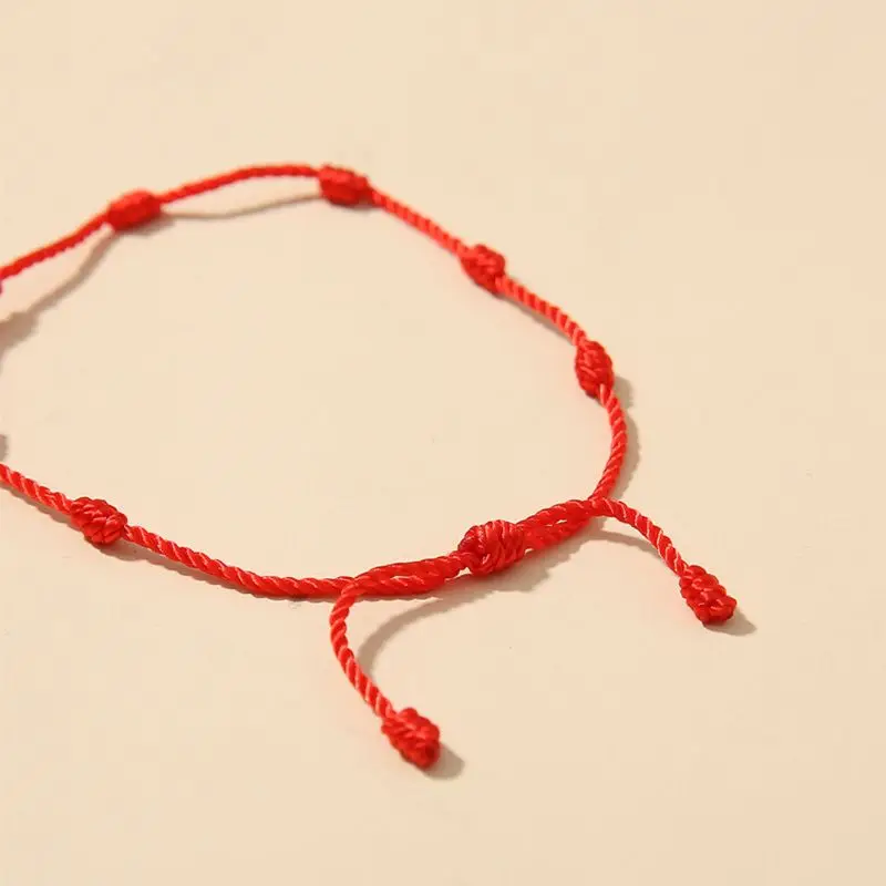 F42F 2x Fashion 7 Knots Red String Bracelet Anklets Adjustable Braided Bracelets Good Luck Amulet for Success and Prosperity